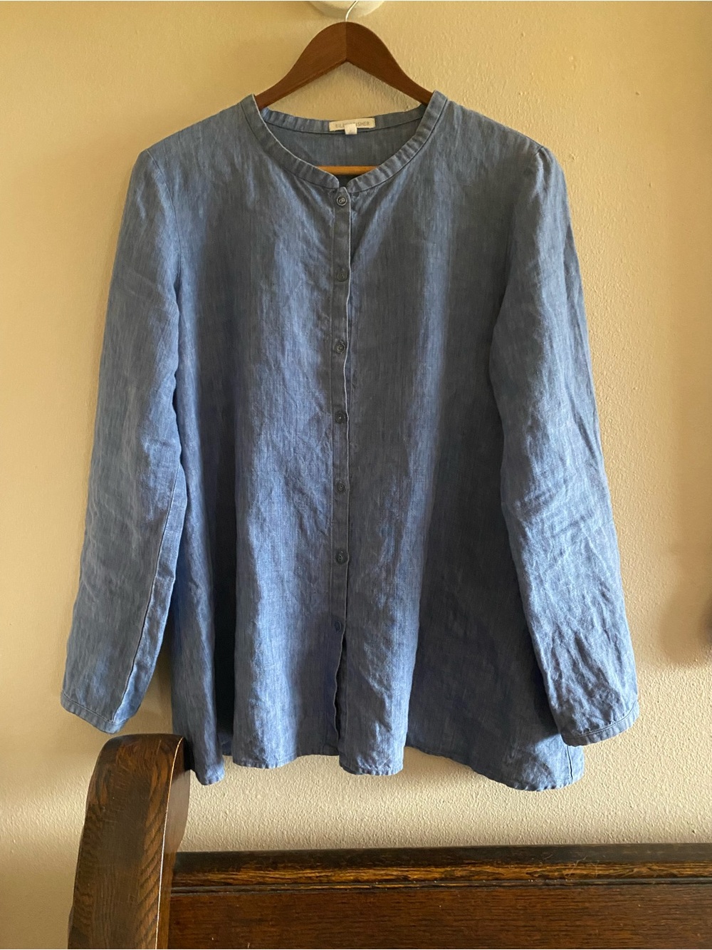 Eileen Fisher 100% Chambray Blue Button Down Shirt Top